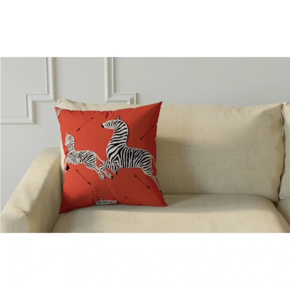 BRAND NEW Throw Pillow Coral Zebra by Scalamandré 18"x18" - Picture 1 of 10